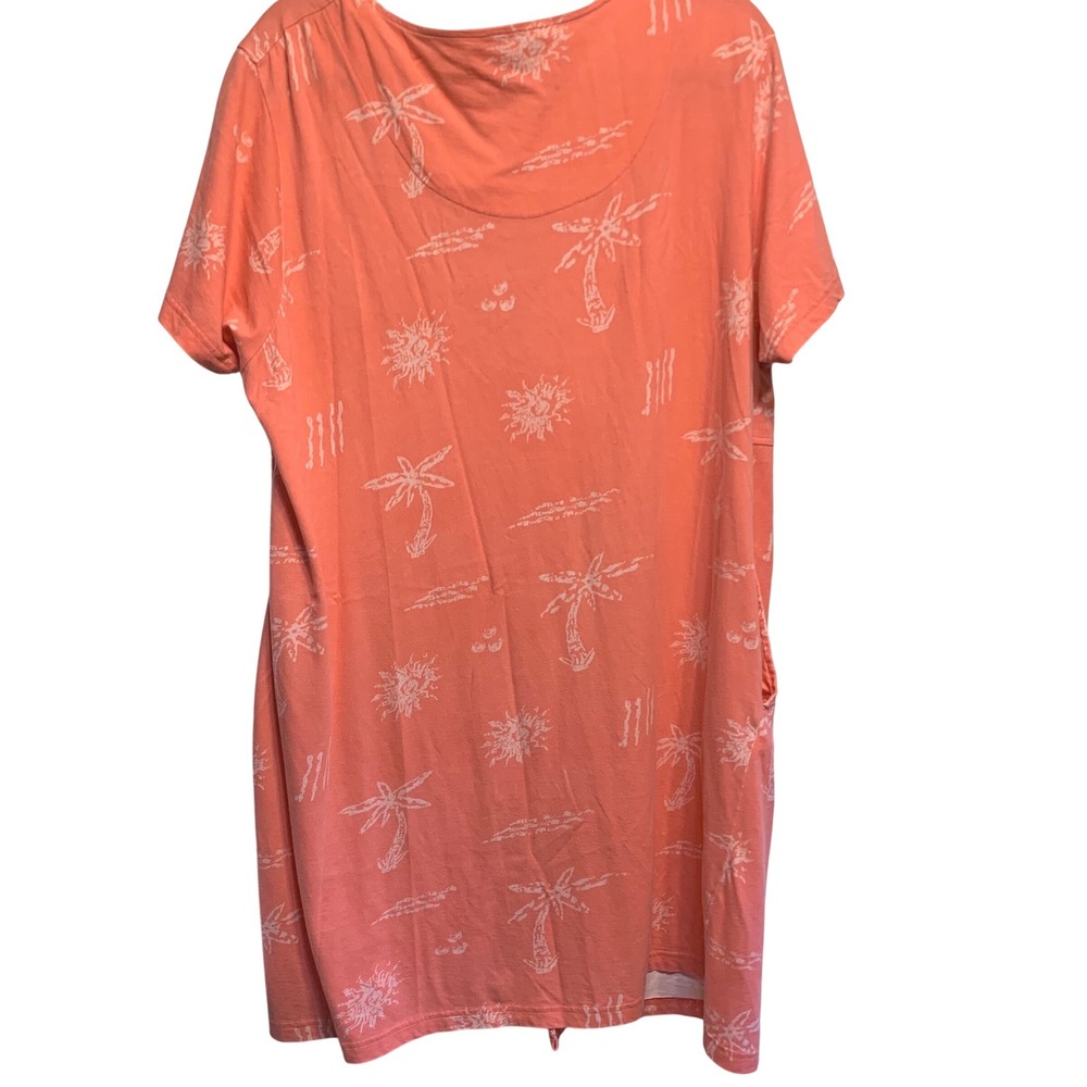 Cypress Tropical Palm Tree Button Front Cover Up 1X Coral Pink Cotton Pocket - Picture 2 of 9
